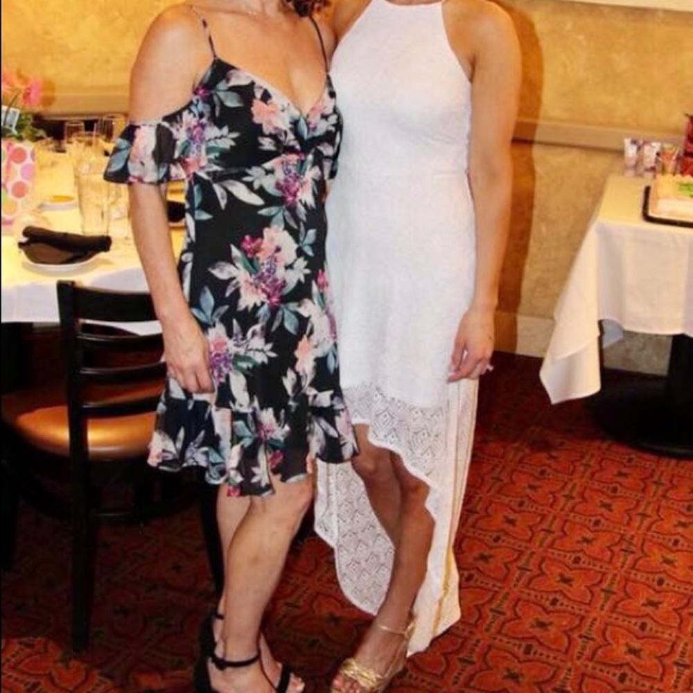 Scripted Floral off the shoulder dress